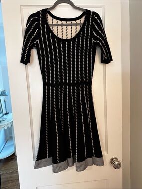 Black and White Striped Fit-and-Flare Dress